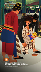 Illustration of Yogyakartas Bekakak Ritual in Flat Design Style