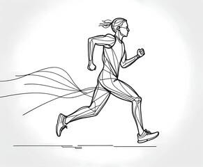 Continuous line art of a person running, minimal abstract outline