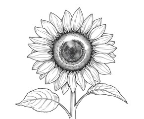 Black line outline of a sunflower