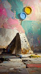 Abstract art piece with metal and paint