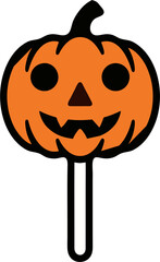 Happy Jack-O'-Lantern Lollipop Icon - Cute Halloween Pumpkin Candy Stick Illustration
