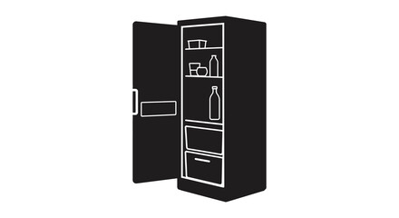 Open refrigerator with food inside simplistic black and white silhouette