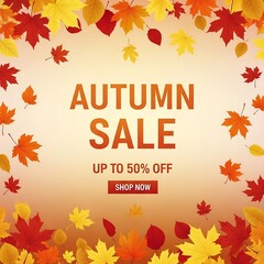 Autumn sale announcement with falling leaves and discount offer