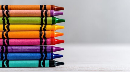 Colorful crayons stacked