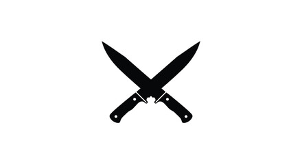 Two crossed kitchen knives on a white background stark silhouette