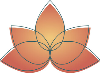 Abstract lotus flower with artistic lines and gradient colors in orange and yellow