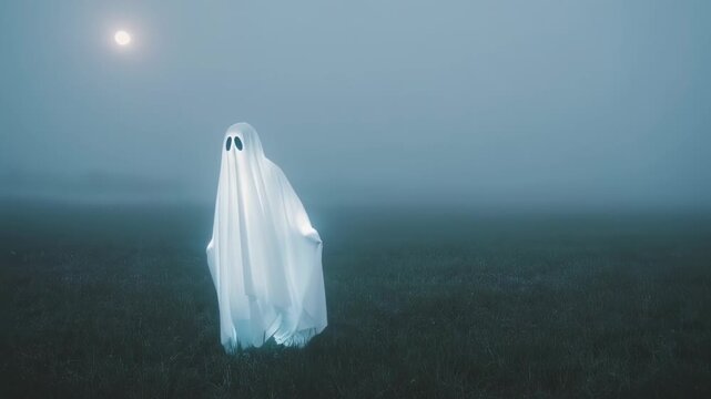 Ghost in a misty field at night