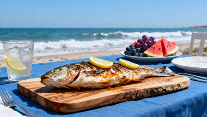 Fototapeta premium Beachside Grilled Fish Meal