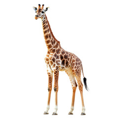 Naklejka premium Young Giraffe on Black Background Wildlife Animal Portrait isolated on a white background