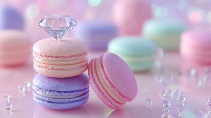 Colorful macarons with diamond ring