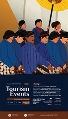 Social media template featuring an illustration of an Indonesian court servant