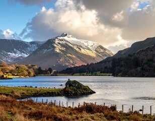 Serene Mountain Lake Scenery in Winter Light