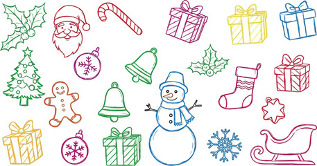 Vector art of collection of colorful handdrawn christmas icons