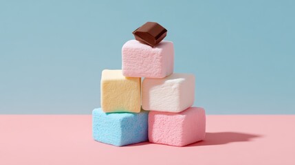 Colorful marshmallows stacked