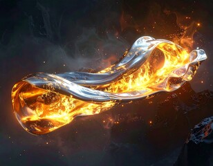 Abstract fiery liquid form against a dark backdrop