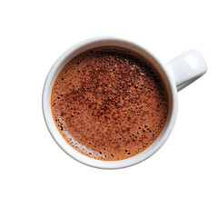 Hot Chocolate in White Mug Top View isolated on a white background