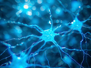 Abstract blue neuron cells illustration representing neural network connections