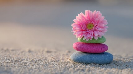 Colorful stones and flower arrangement