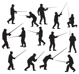 silhouette of man holding fishing rod set bundle
