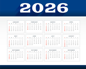 white blue 2026 calendar template for new year event