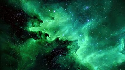 Fototapeta premium Sky galaxy with nebula and stars, green fractal elements for sci-fi and astronomy designs. Perfect for online and print media.