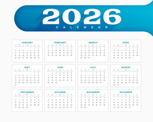white blue 2026 annual calendar template