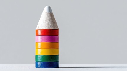 Colorful pencil tower on light gray background