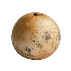 Fototapeta premium Spoiled beige fruit with dark spots on black background isolated on a white background