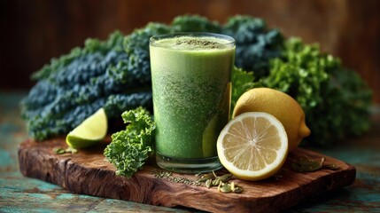 Natural green smoothie recipe refreshing kitchen photography close-up