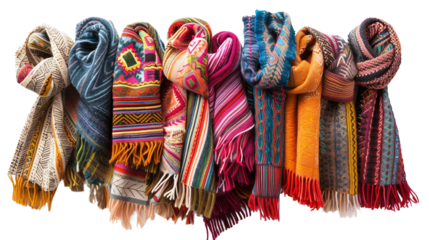 Top-Down Perspective of Winter Scarves on white background