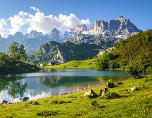 Serene Mountain Lake Vista in Sunny Highlands