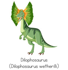 Obraz premium Dilophosaurus dinosaur with frill cartoon vector illustration isolated concept