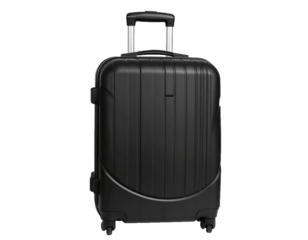 Black Hardshell Suitcase with Retractable Handle Isolated on White Background