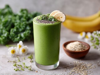 Healthy green smoothie recipe kitchen drink bright close-up nutrition
