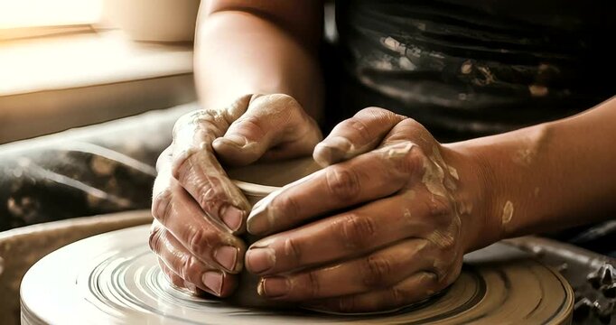 Crafting Serenity: The art of shaping clay on the pottery wheel, a dance of hands and earth,