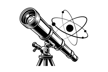 Telescope and atom symbol