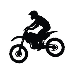Fototapeta premium Silhouette of a motocross rider performing a stunt on a dirt bike, adventure racing silhouette vector illustration