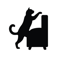 Silhouette of a cat scratching furniture, a chair or couch, with its paws, cat scratching furniture silhouette vector illustration