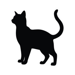 Elegant black cat silhouette standing tall on a white background illustration, cat standing on two legs silhouette vector illustration