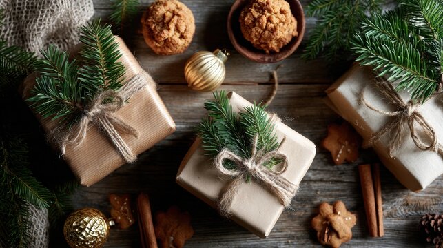 Holiday gift packages cozy setting food styling rustic vibes