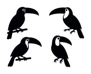 Fototapeta premium Silhouette vector art of toucans in different poses on branches