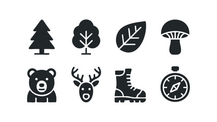 Nature and outdoor adventure icon set. Vector hand drawn illustration