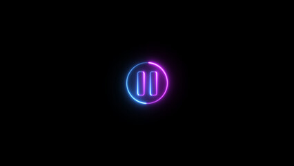 Glowing neon line pause button icon background.