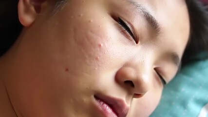 Teen girl sleeping peacefully with closeup. - Powered by Adobe