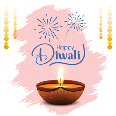 happy diwali decorative diya festival card design, Festive diwali card. White background with mandala. Vector holiday illustration, happy diwali flat design with decorative diya vector illustration