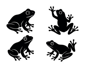 Silhouette frogs set with various poses on white background