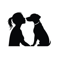A girl and her dog sharing a loving moment in silhouette art, dog licking owner silhouette vector illustration