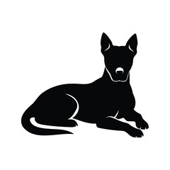 Silhouette of a sleek dog lounging in a minimalist black design, dog resting silhouette vector illustration