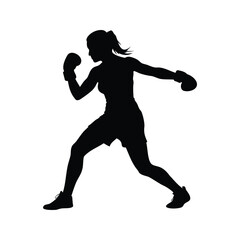Silhouette of a female boxer in action showcasing power and determination, female athlete boxing silhouette vector illustration