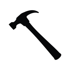 Black silhouette of a standard claw hammer on a plain white background, hammer silhouette vector illustration